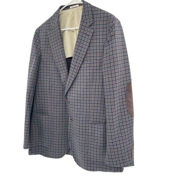 Peter Millar Size Large Sport Coat Wool Plaid Two Button Elbow Patches Blazer - Picture 3 of 15